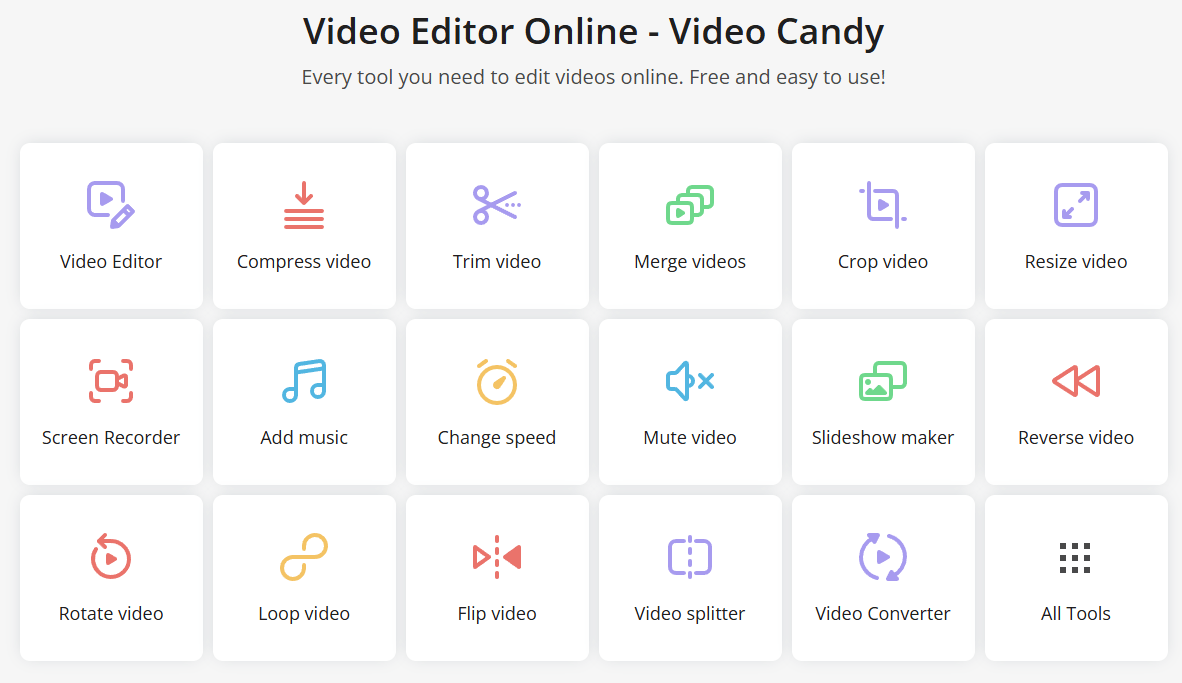 Video Candy main video tools grid
