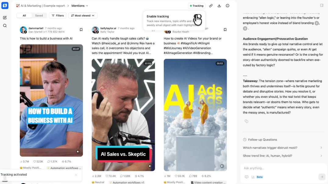 Buzzabout tracking view with social mentions