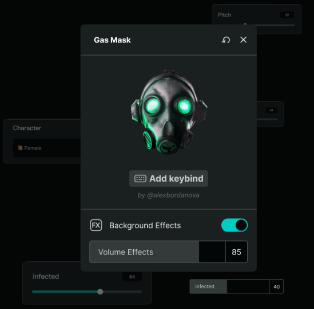 Voicemod Voicelab Gas Mask preset controls