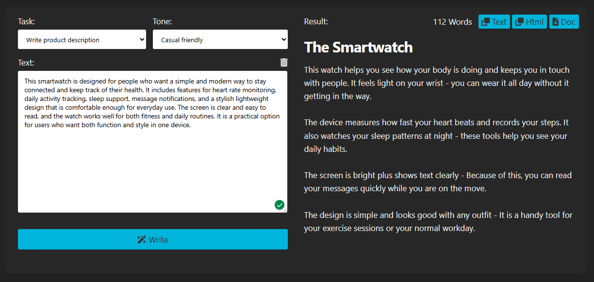 Textbuddy Product Description Writer