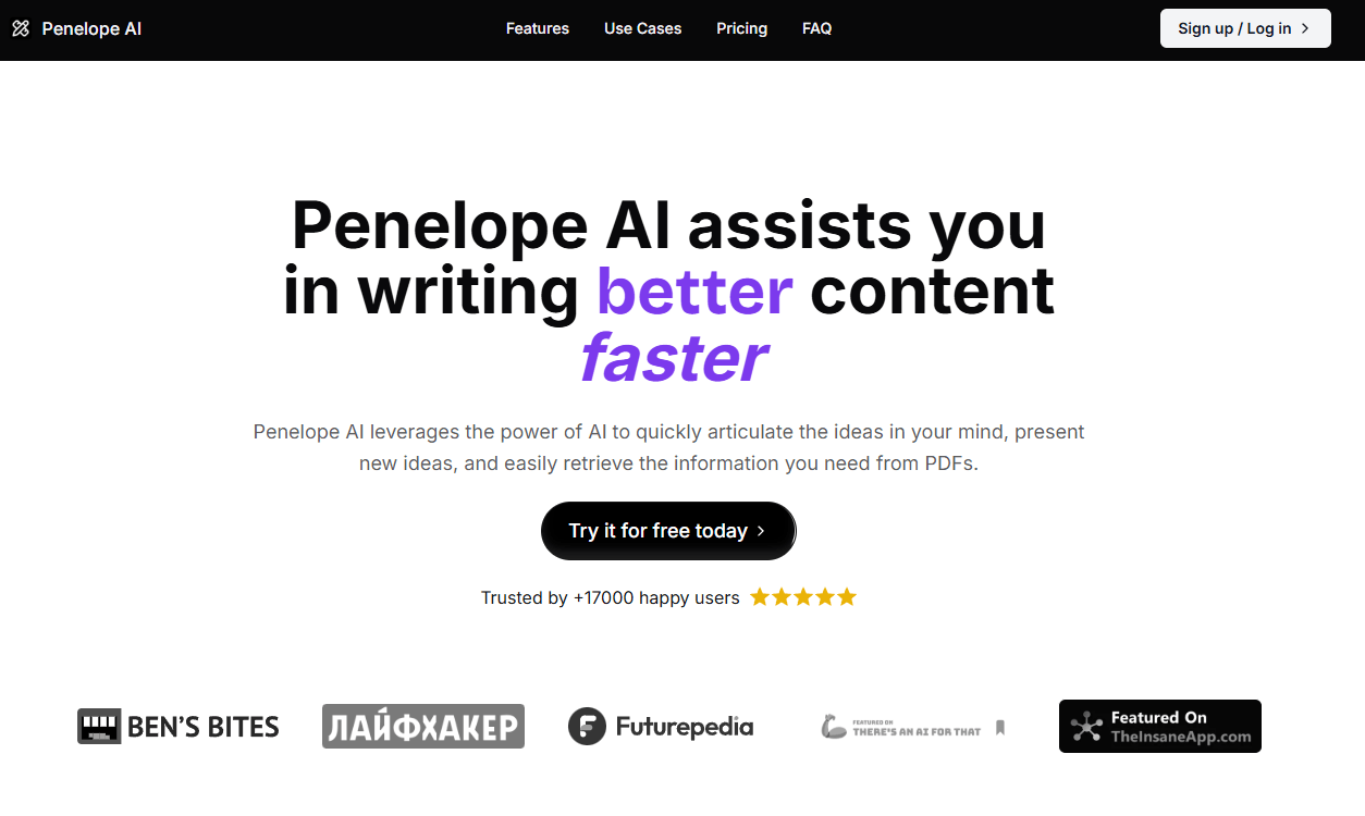 Penelope AI Homepage