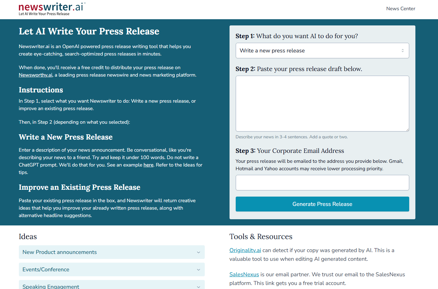 Newswriter.ai Homepage