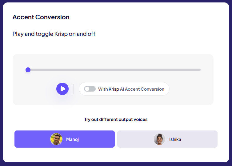 Krisp accent conversion playback toggle