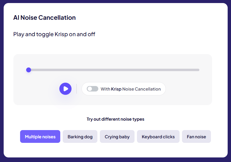 Krisp AI noise cancellation playback toggle