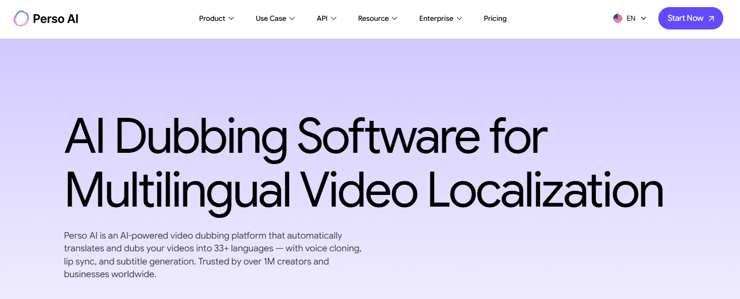 Perso AI homepage hero section for multilingual video localization