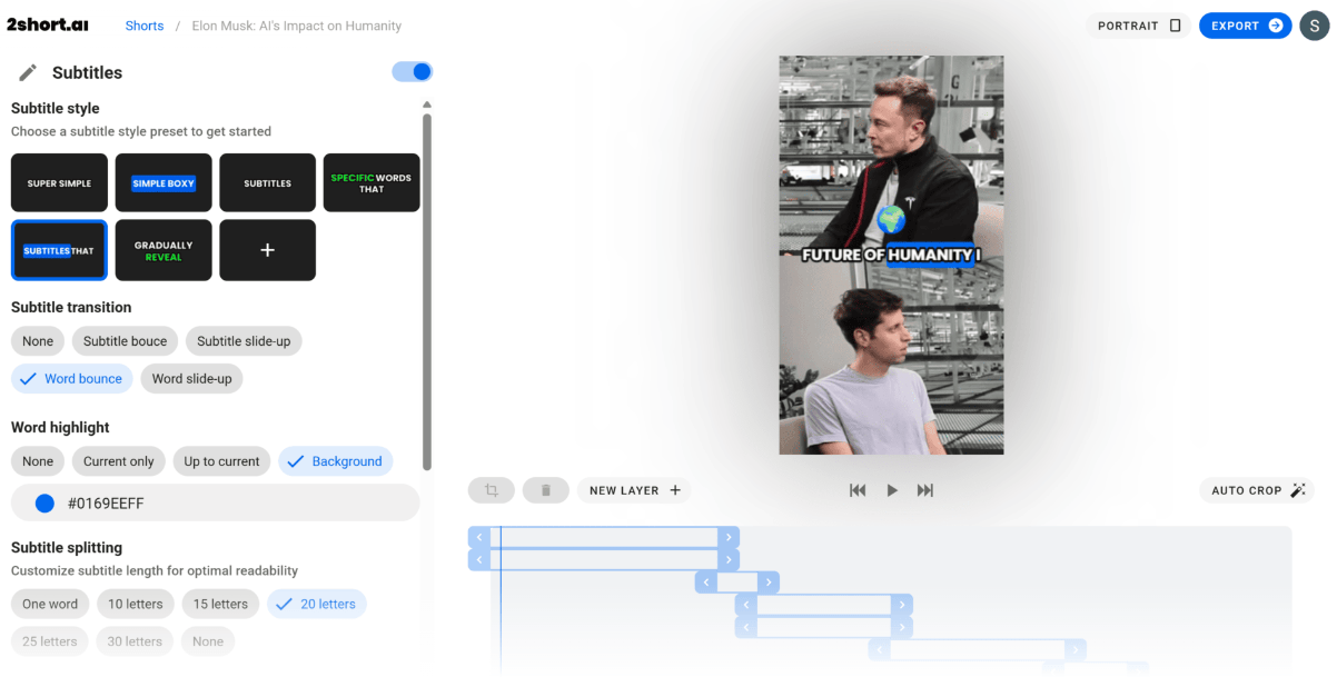 2short.ai Editing Workspace