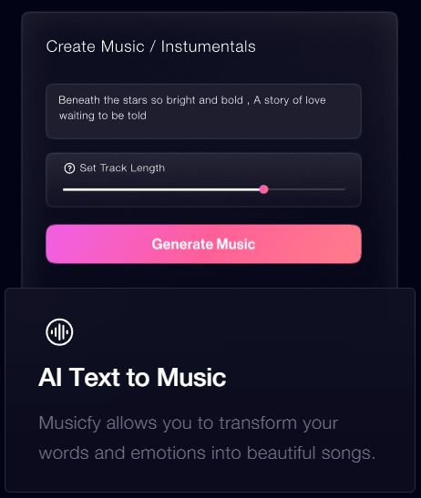 Musicfy AI text to music panel