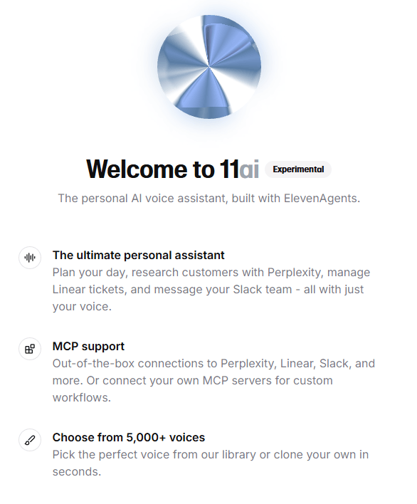 11AI Welcome Screen