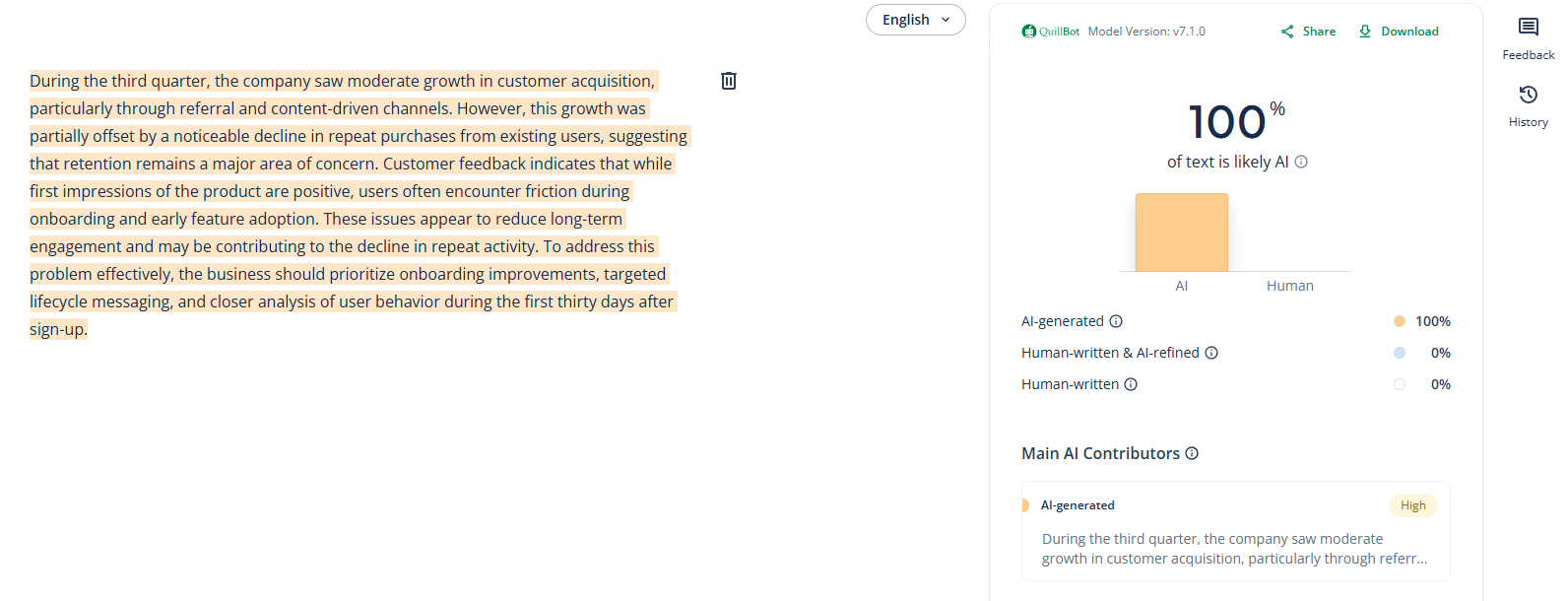 QuillBot AI Detector Sample