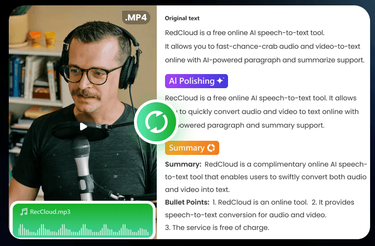 RecCloud AI speech to text example