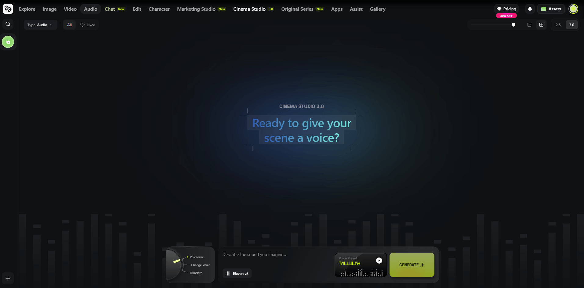 Higgsfield Audio Generation Page