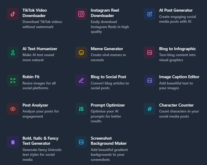 RobinReach free tools grid
