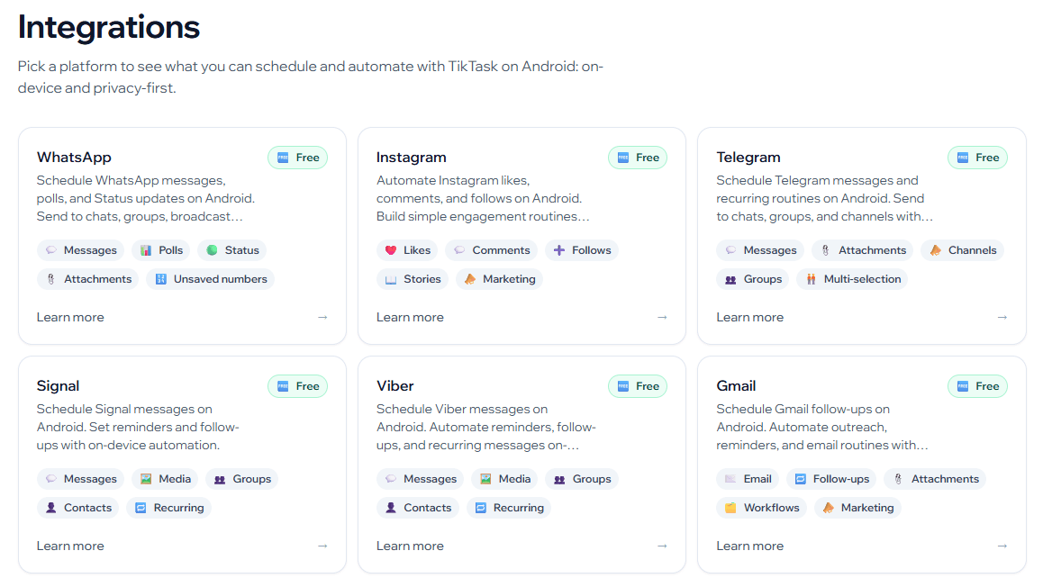 TikTask Integration Cards
