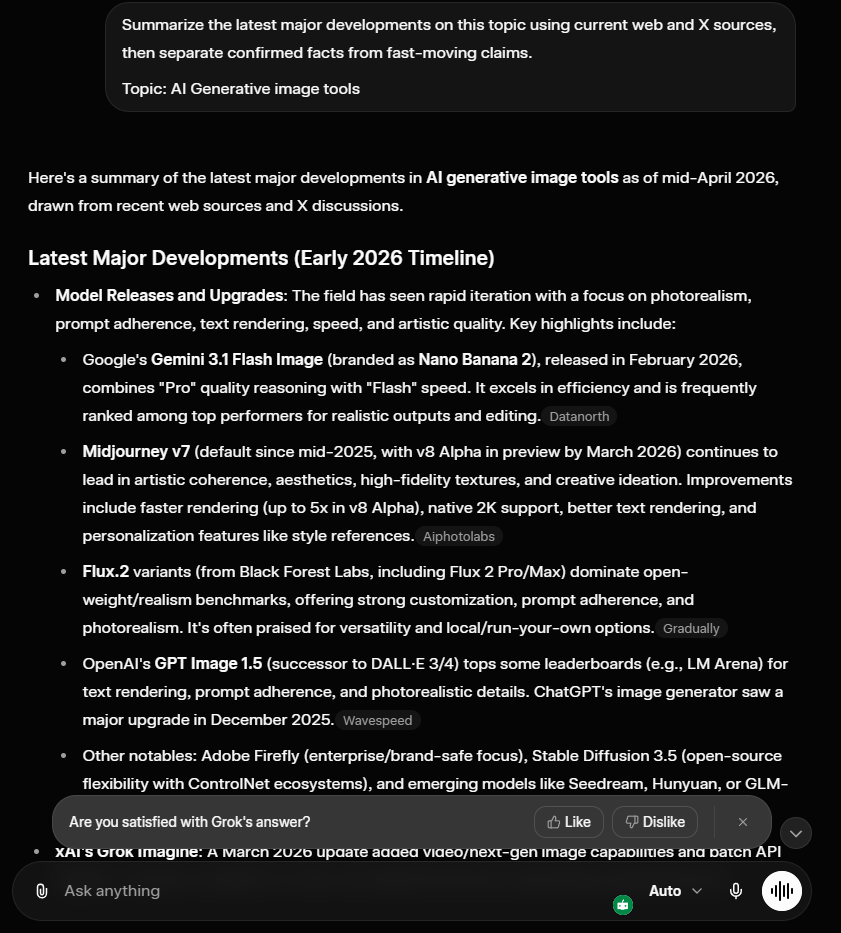 Sample input prompt and output of Grok