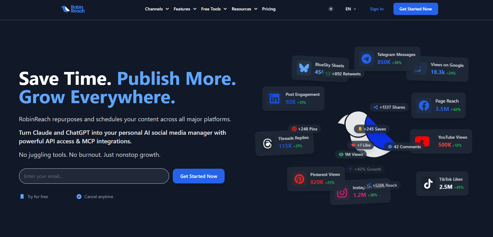 RobinReach homepage hero section