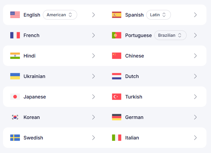 Voice.ai supported language list