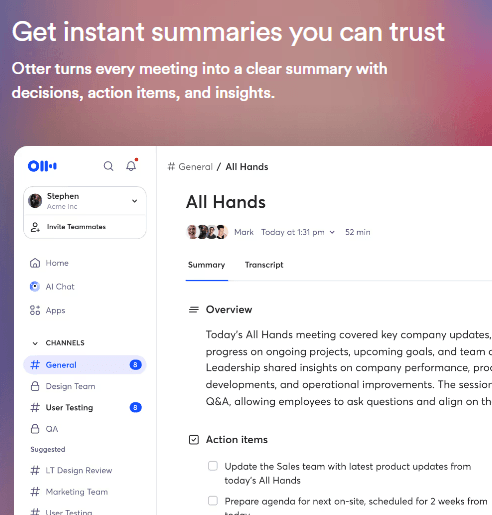 Otter.ai Instant Summaries