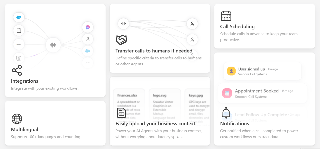 Smoove Call feature grid