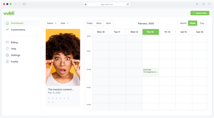 Vubli scheduling calendar screen