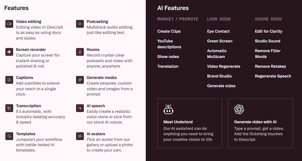 Descript features overview