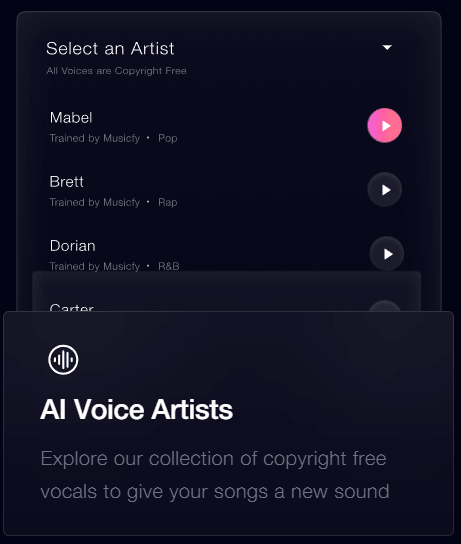 Musicfy AI voice artists card