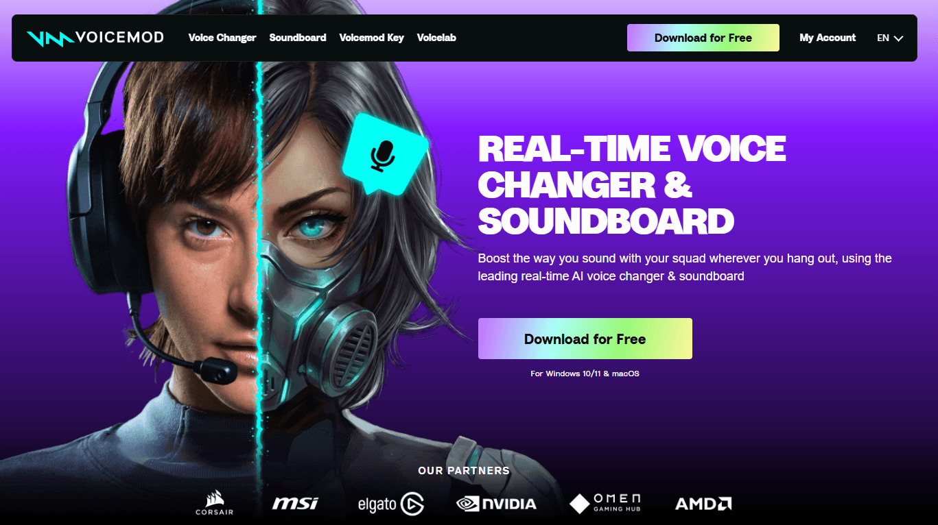 Voicemod homepage hero section